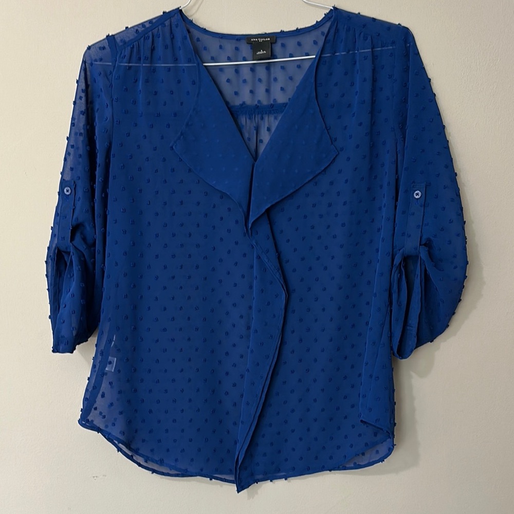 Ann Taylor Blue Sheer Women's Top Sz S